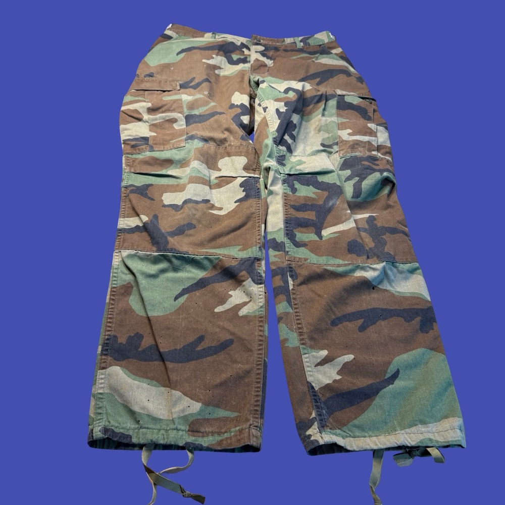 US Military BDU Cargo Pants Medium Regular Woodland Camo Combat Distressed